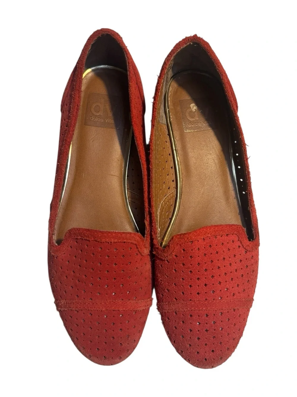 DV by Dolce Vita Loafers Size 7.5 Red Suede Laser-Cut Perforated Slip-On Flats